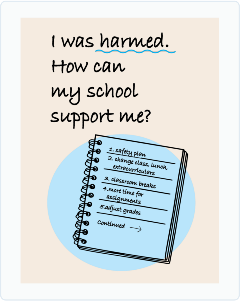 Select to download the zine "I was harmed. How can my school support me?"